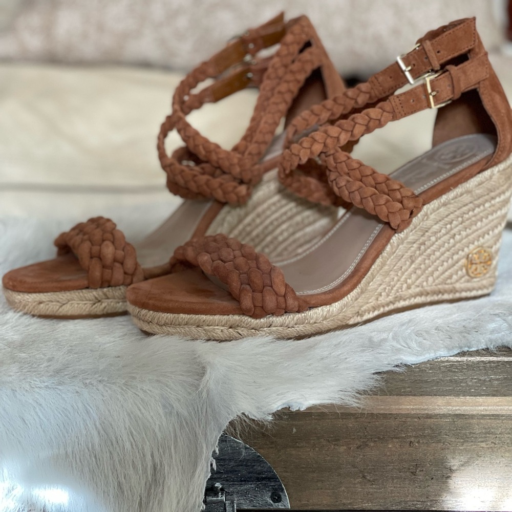 Tory Burch Braided Tan Wedge Sandals